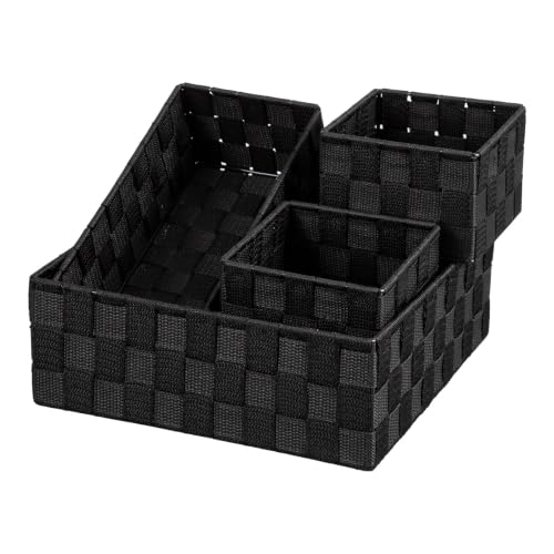 Posprica Woven Storage Basket Small Baskets for Organizing, Cube Basket Bin Container Tote Organizer Divider for Drawer,Closet,Shelf, Dresser,set of 4 - color: Black-4pc
