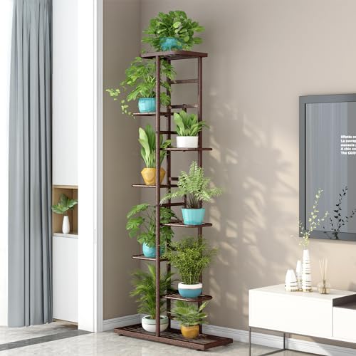 LINZINAR Plant Stand Indoor Outdoor Metal 8 Tier 9 Potted Multiple Flower Pot Holder Shelf Planter Display Shelving Unit for Patio Garden Corner Balcony Living Room - color: Bronze, size: 8 Tier-9 Potted