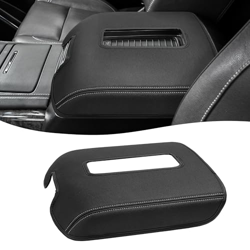 Center Console Armrest Cover for GMC Sierra & Chevrolet Silverado 2014-2018, Tahoe & Yukon & Suburban 2015-2020, Bucket Seat, Car Armrest Protector, Black Gray Stitching - color: Black Gray