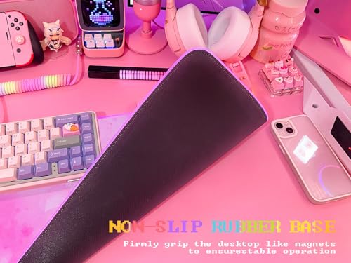 JMIYAV RGB Cherry Blossom Gaming Mouse Pad Pink 31.5x12 Inch PC XL Large Extended Glowing Led Light Up Desk Pad Non-Slip Rubber Base Computer Keyboard and Mouse Pad Cute Mousepad - color: P-pink Flowers