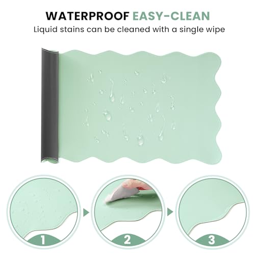 PU Leather Desk Pad, Scalloped Non-Slip Mouse Pad & Large Desk Mat Cover Stitched Edges Writing Pad for Office, Home - Waterproof, Easy to Clean, Durable Surface I 31.4"x15.7", Mint Green - color: Mint Green