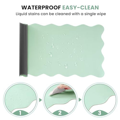 PU Leather Desk Pad, Scalloped Non-Slip Mouse Pad & Large Desk Mat Cover Stitched Edges Writing Pad for Office, Home - Waterproof, Easy to Clean, Durable Surface I 31.4"x15.7", Mint Green - color: Mint Green