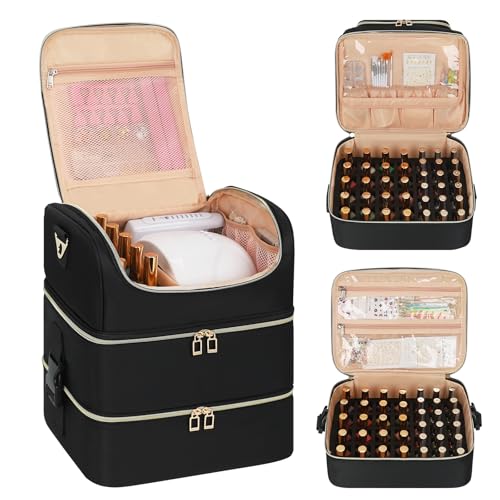 CUBETASTIC Extra Large Nail Polish Organizer - Three Layer Nail Organizers And Storage Bag, Portable Nail Supplies Organizer Case, Travel Carrying Box for Nail Tech Kit/Tattoo/Cosmetic - color: Black, size: 86 Slots