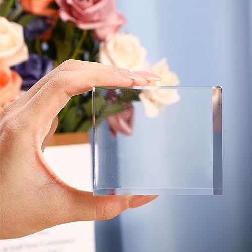 Geelin 6 Pcs Acrylic Risers Stand Display Block Decor Riser 3 Size Decor Clear Polished Cube Solid Pedestal Stand for Jewelry Perfume Photography Collection Food Doll Wedding High Density (Square) - style: Square