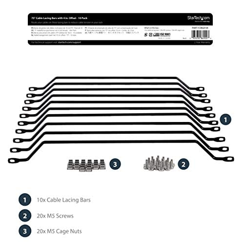 StarTech 10-Pack Lacing Bar with 4in Offset for 19in Rack, Steel (CMLB104) - style: 4in offset