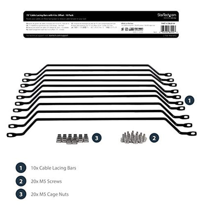 StarTech 10-Pack Lacing Bar with 4in Offset for 19in Rack, Steel (CMLB104) - style: 4in offset