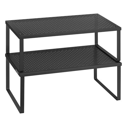 SONGMICS Spice Racks, Set of 2 Metal Cabinet Shelf Organizers, Countertop Organizers, Shelf Risers, Stackable, Expandable, Ink Black UKCS401B01 - color: Ink Black, size: 9"D x 15.7"W x 6.1"H + 8.6"D x 15.7"W x 5.4"H