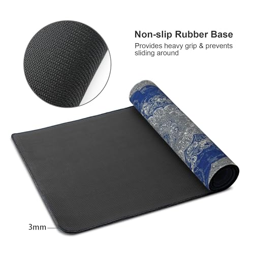Extended Mouse Pad, Persian Rug Design, Blue and Beige, 35.4x15.7 Inches, Rubber Base with Stitched Edges, Gaming Keyboard Desk Mat - color: Blue Carpet