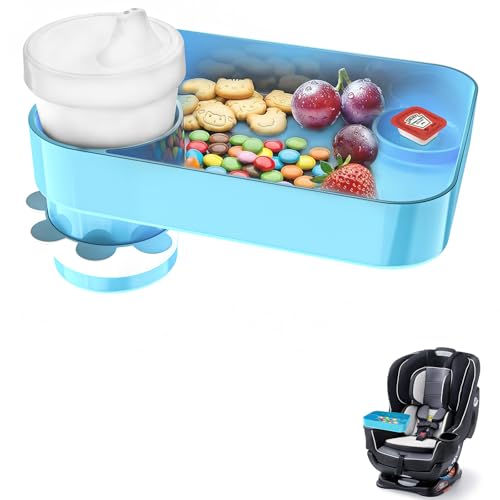 Car Seat Snack Tray for Toddlers, Reduces Mess Square Travel Tray Cup Holder Snack Tray, Durable Car Food Tray for Kids, Universal Fit Kids Travel Road Trip Essentials (Sky Blue) - color: Sky Blue