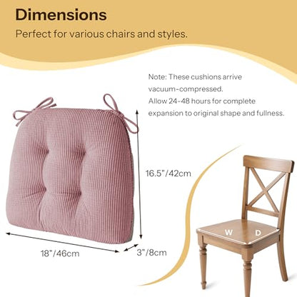 Indoor Kitchen Chair Cushions Set of 4 18"X16.5"X3" Soft Anti Slip Dining Chair Pads Tufted Kitchen Seat Cushion with Ties, Light Pink - color: Light Pink