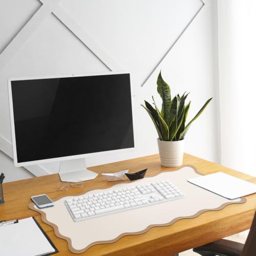 Hahafelt Scalloped Desk Mat Large Desk Pad Cute Coquette Table Mat Back to School Preppy Table Make up Pad Nonslip Graduation Gift with Stitching Waterproof Gaming(Beige,31.5 x 15.8 Inches) - color: Beige, size: 31.5 x 15.8 Inches