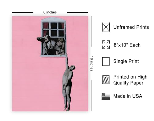 Poster Master Well Hung Lover Poster - Naked Man Hanging From Window Print - Naked Man Illustration Art - Banksy Piece - Great Living Room or Bedroom Wall Decor - 8x10 UNFRAMED Wall Decor - color: Style-02, size: 8"L x 10"W