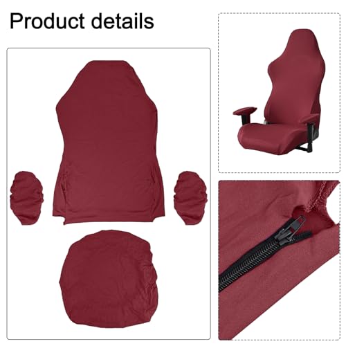 Stretch Gaming Chair Cover, Soft and Comfortable, Dust Protection, Modern Design, for Office Computer Racing Seat(Wine Red) - color: Wine Red