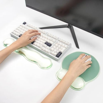 Gel Wrist Rest for Keyboard and Mouse - Ergonomic Green Mouse Pad with Wrist Rest Support Non-Slip Base for Desktop/Latop/Office/Home - color: Green, style: Wave Shape
