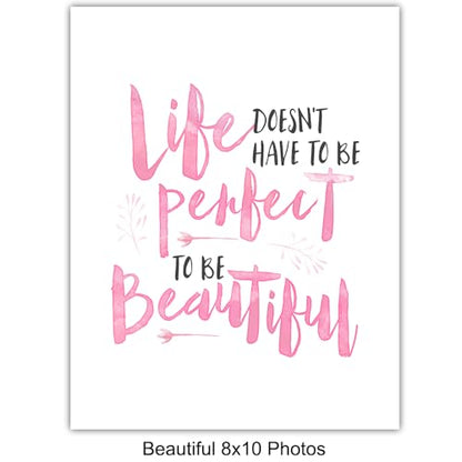 YELLOWBIRD ART & DESIGN Inspirational Quotes Wall Decor - Pink Motivational poster Set - Positive Affirmations Wall Art - Encouraging Gift for Women Girls - I Am - Inspiring Wall Art - UNFRAMED 8x10