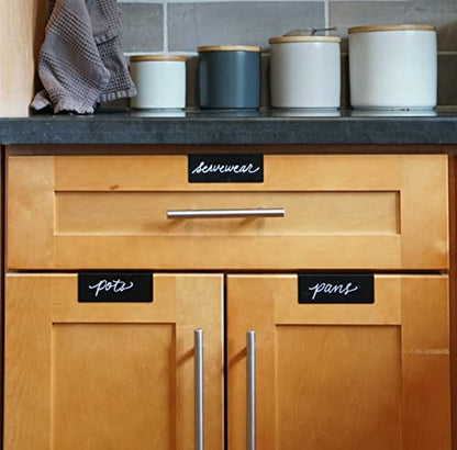 Clip-On Metal Cabinet and Drawer Labels – Reusable Chalkboard Labels for Kitchen, Bathroom, Dresser Drawers. Durable. Polished Edge. No Residue. - color: Black, size: 8 Pack