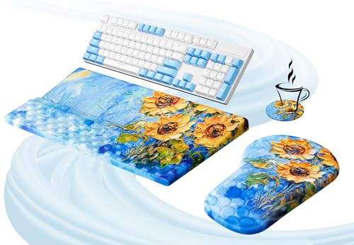 Ospelelf Ergonomic Mouse Pad and Keyboard Stand Wrist Rest Set, Memory Foam Comfort, Pain Relief for Typing, Office Desk Accessories, Sunflower - color: Sunflower