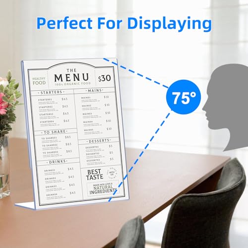 DECOHOBO 12 Pack Acrylic Sign Holder 8.5 x 11, Clear Plastic Display Stands for Tabletop, L-Shape Acrylic Stands for Flyers, Documents, Office, Restaurants, Vertical Sign Holder 8.5x11 for Desktop