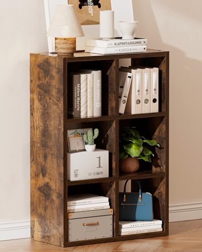 GTPLAYER 6-Cube Storage Organizer, Fits 11" Bins, Vertical or Horizontal Use, Opening Bookshelf, Partial Back Panels, Stackable Design Bookcase, for Closet, Bedroom, Amber Brown - color: 6 Cube - Amber Brown