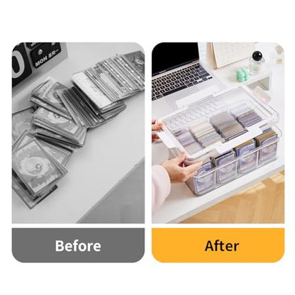 Portable Card storage box with 12 Removable Containers,Storage Box with lid for 2000+ Cards Fits for Standard Cards, TCG, PTG and Sport Cards, with 10 Soft Sleeves(clear,1pack)
