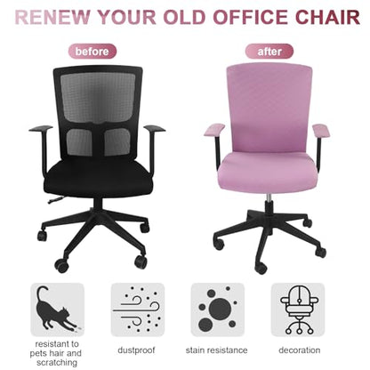 Tallew 4 Pcs Office Chair Covers Set Computer Universal Protective Stretchable Chair Seat Covers Desk Armrest Slipcovers Pads Office Cushion Backrest for Rotating(Light Purple) - color: Light Purple