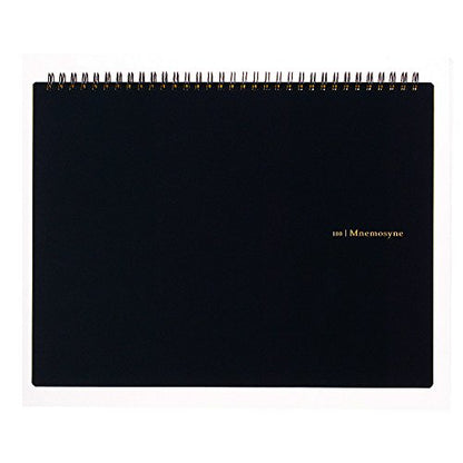 Maruman Mnemosyne Grid Notebook- Horizontal A4 Layout, 8.27" x 11.69", 70 Sheets / 140 Pages, 5mm Graph Paper Journal, Perforated Pages & Wire-Bound to Lay Flat, Black, Made in Japan - size: A4 (8.27" x 11.69")