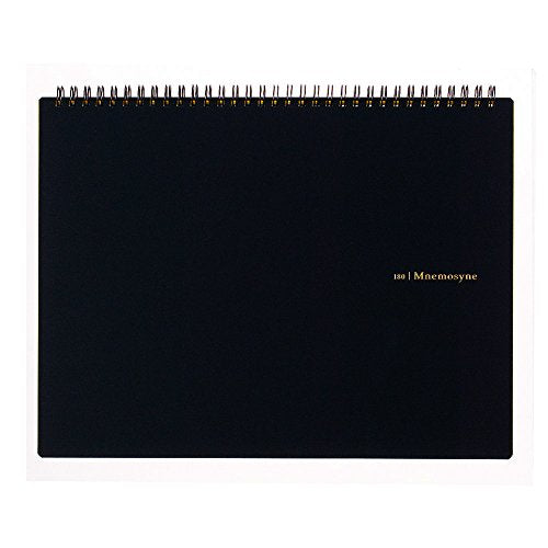 Maruman Mnemosyne Grid Notebook- Horizontal A4 Layout, 8.27" x 11.69", 70 Sheets / 140 Pages, 5mm Graph Paper Journal, Perforated Pages & Wire-Bound to Lay Flat, Black, Made in Japan - size: A4 (8.27" x 11.69")