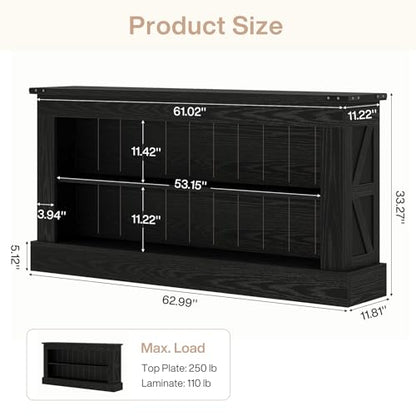 Tribesigns 63-Inch Long Console Table for Entryway, Narrow Long Entry Table with Shelves for Living Room, Farmhouse Sofa Console Behind Couch, for Foyer, Hallway, Black - color: All Black