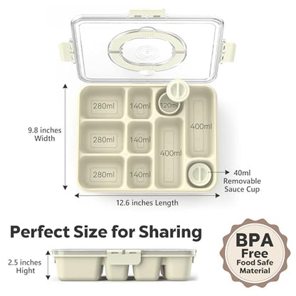 Snackle Box Container for Adults with 10 Compartment, Divided Serving Tray with Lid and Handle and 2 Sauce Containers, Portable Snack Box Container for Charcuterie Party Travel, White - color: White