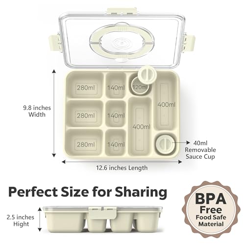 Snackle Box Container for Adults with 10 Compartment, Divided Serving Tray with Lid and Handle and 2 Sauce Containers, Portable Snack Box Container for Charcuterie Party Travel, White - color: White