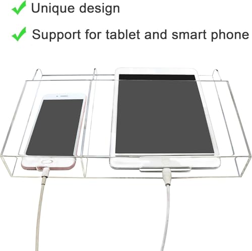 Yoillione Wall Mount Tablet and Phone Charging Stand for Tablet, Smartphone, E-Book, 2 Slots Remote Control Holder for TV, Clear Acrylic Remote Storage Media Organizer Box - Product 2.0 Size Upgrade