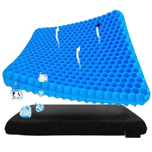 GTPLAYER Gel Seat Cushion, Breathable Honeycomb Cooling Gel Cushion for Chair, Pressure Relief Seat Pad with Non-Slip Cover, Home Office Car Chair Mat (16.9 x 14.6 x 1.2 inch)