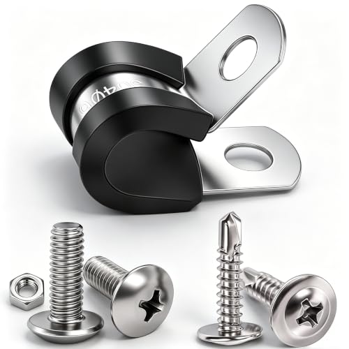 Twidec/50PCS 1/4 Inch Cable Clamp 304 Stainless Steel Rubber Coated Cushion Pipe Clamps,Metal Clamp,With Metal Rubber Clips For Automotive Wire Tube Pipe Clamps N-056-1/4 - size: 1/4 Inch - 50 PCS