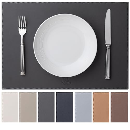 Baroyal Faux Leather Placemats Set of 6 Vinyl Washable Wipeable Table Mats for Kitchen Dining Table Heat Resistant Waterproof Modern Indoor/Outdoor Placemats Non-Slip Easy Clean Place Mats (Dark Gray) - color: B-dark Gray