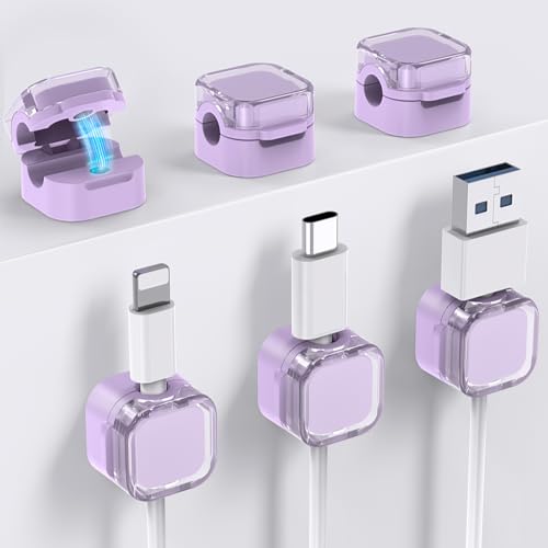AhaStyle 6 Pack Magnetic Cable Organizer [1s Lock] Cord Holders Clips Strong Adhesive Cord Keeper [Smooth Adjustable] Hide Wire Cord Organizer for Nightstand Kitchen Car Office (Lavender) - color: Crystal Lavender