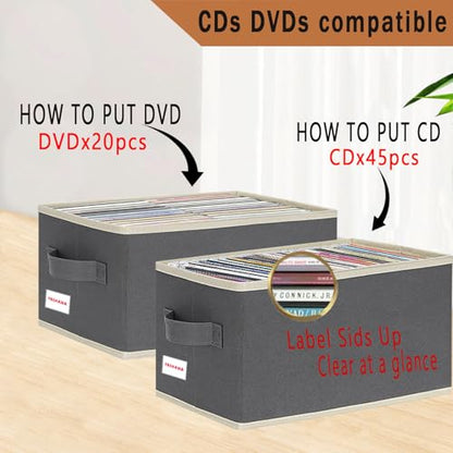 CD/DVD storage box Universal, stackable CD/DVD organizer with lid, Blu-ray disc media holder, video game disk, album, 4Pack can hold 180cd / 80dvd Gray - size: 4pack Grey