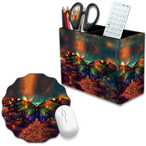 Pen Holder and Anti-Slip Mouse Pad Combination, Makeup Brush Storage Box, Tableware Storage Box, Suitable for Office and Home - Psychedelic Butterfly - color: Psychedelic Butterfly