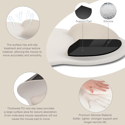 MOSISO Wrist Rest Support for Mouse Pad&Keyboard Set, Circle Curved Ergonomic Mousepad&Coaster Non-Slip Base Home/Office Pain Relief&Easy Typing Pad with Soft Cloth&Silicone Lining, Khaki - color: Khaki