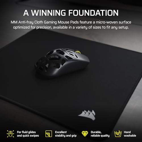 Corsair MM Anti-Fray Cloth Gaming Mouse Pad – Large (450 x 400mm), Precision Micro-Woven Surface, Non-Slip Natural Rubber Base, Stitched Edges – Black - color: Black, size: 17.7L x 15.8W inches