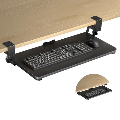 XINLEI Keyboard Tray Under Desk Large C-Clamp 25.6” (30” Including Clamps) x 11.8” Slide-Out Platform Computer Drawer Pull Out Keyboard & Mouse Tray Black DSF4 - style: DSF4