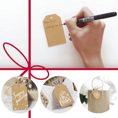 Christmas Gift Tags - 80 Kraft-Style Gift Tags with String, 8 Modern Script Designs - Thick Cardstock Christmas Lables & Name Tags - style: Kraft