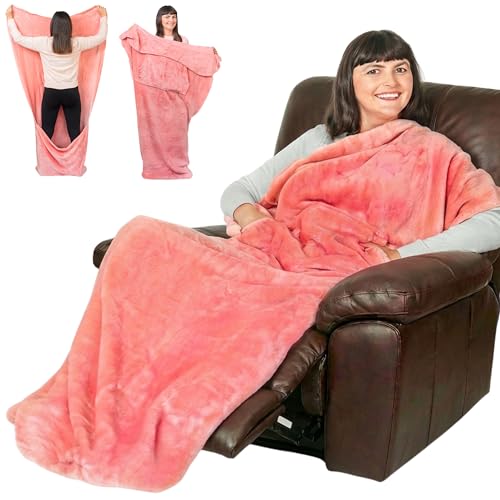 EzrAllora Fleece Lightweight Foot Pocket Blanket with Marsupial Pocket - Dorm Gifts - TV Throw - Plush Throw for Mom - Girl Gamer Gifts - Lap Gamer Blanket (Fleece, Powder Pink) - color: Powder Pink