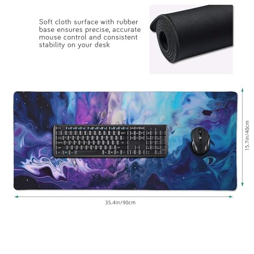 Large Desk Mat with Non-Slip Base, 35.4" x 15.7", Galaxy Marble Design, Wrist Rest and Coaster Included - color: Marble