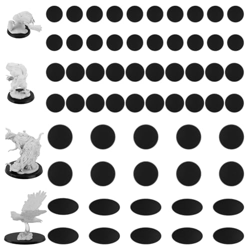 60Pcs Plastic Model Miniature Bases 40mm 50mm 60mm 75X42mm,4mm/0.16 Thick Circular War Figure Display Stands For Gaming Miniatures or Wargames Role Playing Board Game Figure Toy(60PCS-40&50&60&75X42mm-Mix Black) - color: 60PCS-40&50&60&75X42mm-Mix Black