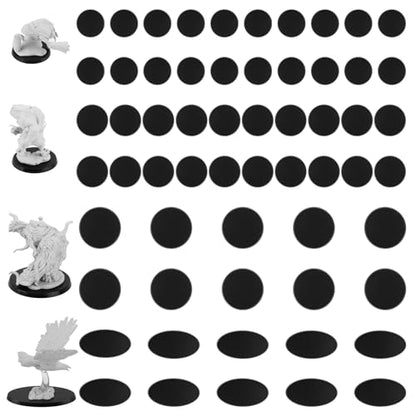 60Pcs Plastic Model Miniature Bases 40mm 50mm 60mm 75X42mm,4mm/0.16 Thick Circular War Figure Display Stands For Gaming Miniatures or Wargames Role Playing Board Game Figure Toy(60PCS-40&50&60&75X42mm-Mix Black) - color: 60PCS-40&50&60&75X42mm-Mix Black