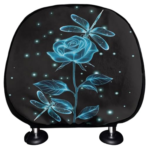 Dragonfly Print Auto Head Rest Cover 2 Pack Head Rest Protector Blue Rose Flower Auto Interior Accessories Soft Stretchy Car Seat Headrest Cover Universal Fit - color: Dragonfly