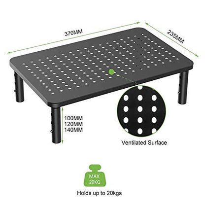 Bracwiser Monitor Stand Riser,3 Level Height Adjustable Desktop monitor stand for Computer, Laptop, Printer, Notebook with Vented Metal Platform 370X235MM 2 Packs,Black