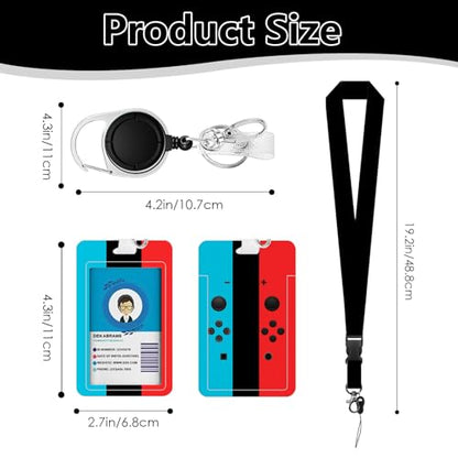 Gamepad Badge Holder with Boys Lanyard, Game Controller ID Badge Holder with Retractable Reel Clip and Keychain, Gamer Vertical Identity Card Cover Case Protector for Gaming Lovers - color: Game Controller