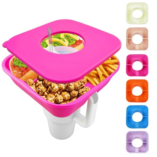 Snack Bowl for Stanley Cup 40 oz Tumbler, Reusable Snack Tray with Lid, Snacks Ring, Silicone Food Holder for Stanley Cup Accessories (Hot Pink) - color: Hot Pink