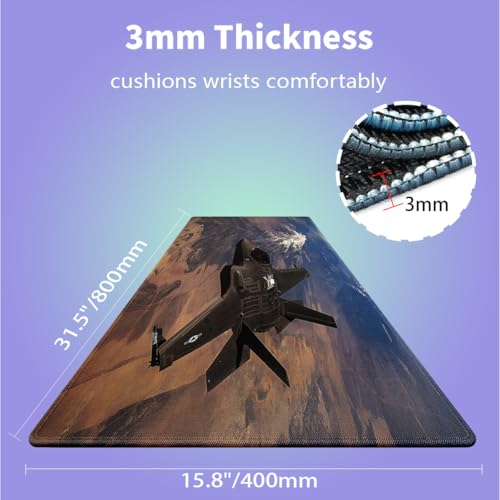 Large Gaming Mouse Pad 31.5" x 15.8" - Soaring Supremacy F-35 Lightning II Fighter Jet Dominates the Sky Above Majestic Mountains, Extra XXL Office Decor, Premium Stitched Anti-Slip Desk Mat - color: F-35